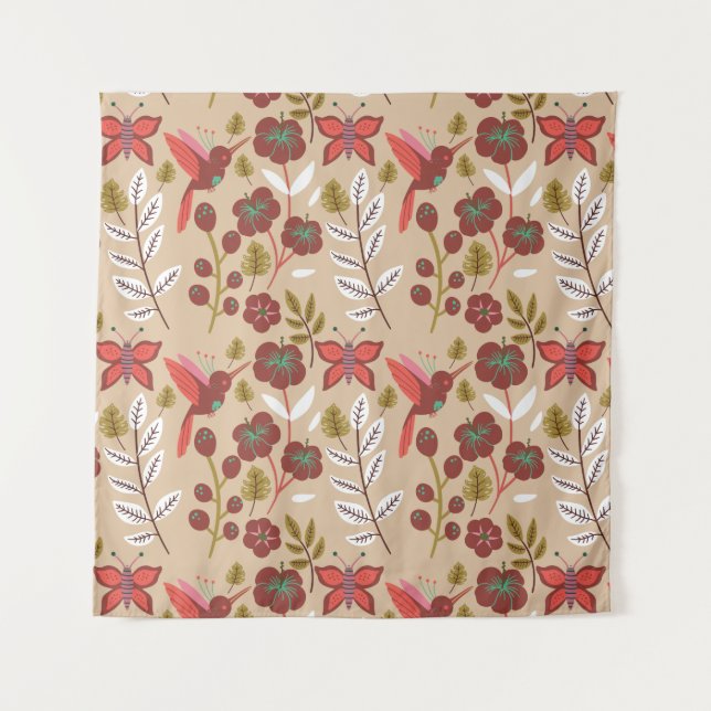 Tenture Floral seamless pattern flowers, birds, butterfly (Devant)