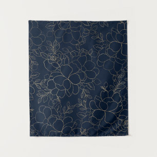 Tenture Floral tiré par la main d'or élégant de bleu