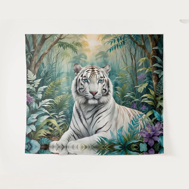 Tenture Flore de la jungle de Tigre blanc (Devant (Horizontal))