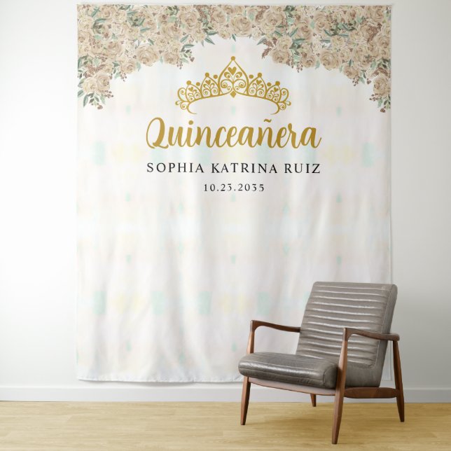 Tenture Flore d'or clair Tiara Quinceanera Fond photo (En situation)