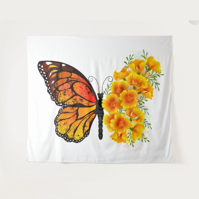 Tenture Flower Butterfly with Yellow California Poppy (Devant (Horizontal))
