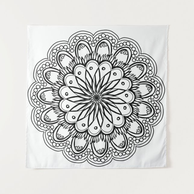 Tenture Flowers mandala hand drawing (Devant)