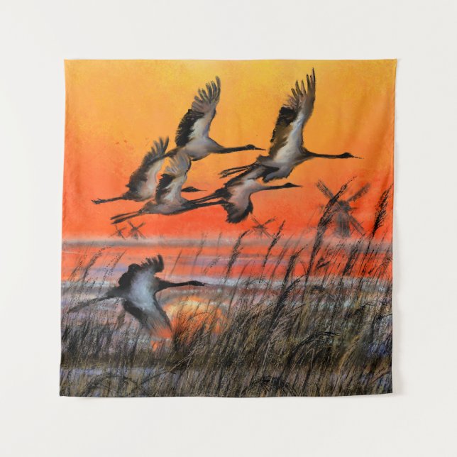 Tenture Flying Sunset Birds Tapestry (Devant)