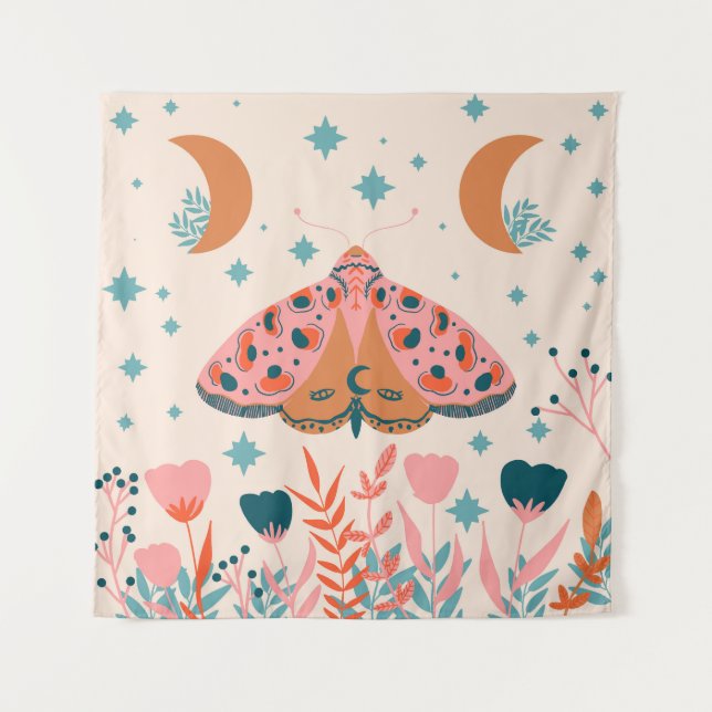 Tenture Folk Art Moths : Illustration Vintage brillante (Devant)