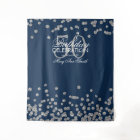 Fond 50e Anniversaire Argent Bleu Marine Confettis