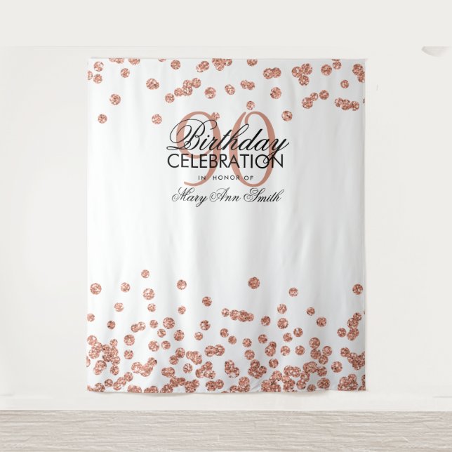 Tenture Fond 90e Anniversaire Rose Gold Blanc Confettis (Devant)
