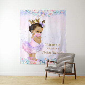 Tenture Fond bébé rose violet avec masque Baby Shower L