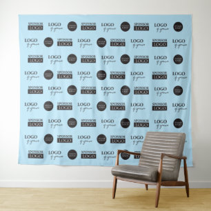 Tenture Fond bleu avec répétition 3 logos de commanditaire