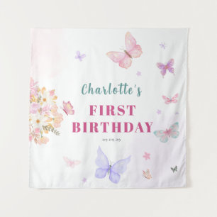 Tenture Fond d'anniversaire papillon rose pastel 