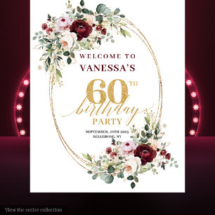 Tenture Fond de 60e anniversaire Boho Bourgogne Végétal Or