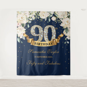 Tenture Fond de 90e anniversaire floral verdure or marine