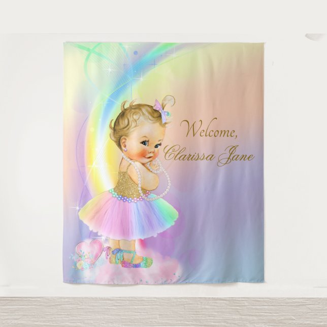 Tenture Fond de bannière de Baby Shower Arc-en-ciel Fille  (Devant)