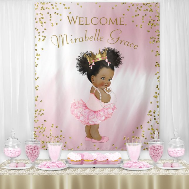 Tenture Fond de bannière pour Baby Shower de princesse Afr (Cute pink and gold princess baby shower backdrop. Simply add your own text.)