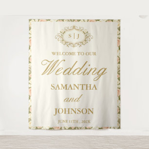 Tenture Fond de Bienvenue de Mariage Monogrammé Vintage Iv