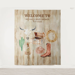 Tenture Fond de bienvenue pour Baby Shower Cowboy en bois