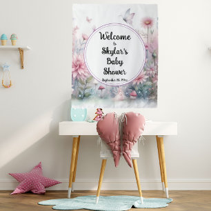 Tenture Fond de bienvenue pour Baby Shower Jardin de Fées