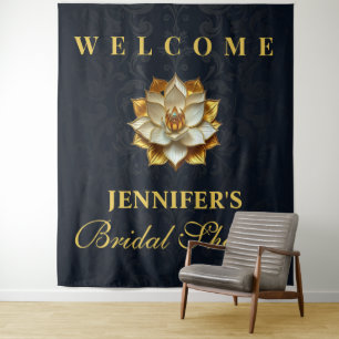 Tenture Fond de bienvenue pour une baby shower doré et ble