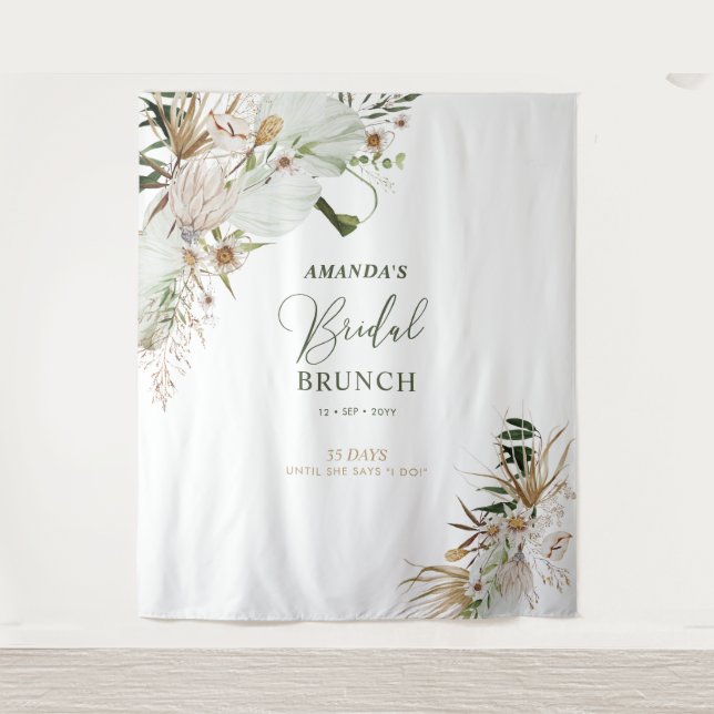 Tenture Fond de brunch pour une baby shower bohème vert et (Devant)