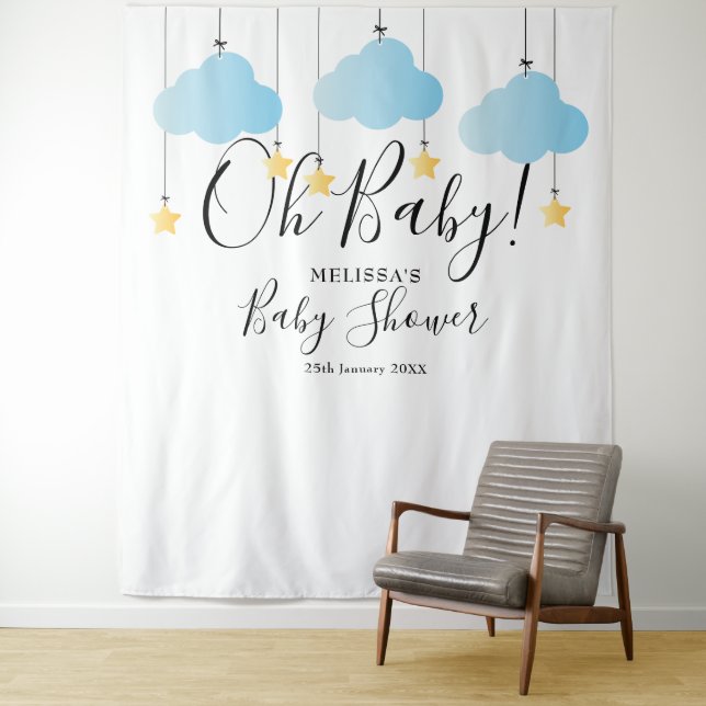 Tenture Fond de cabine photo de Baby Shower Bleu Mignon (En situation)