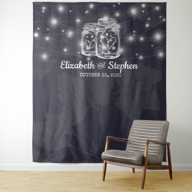 Tenture Fond de cabine photo de mariage avec pots Mason et (En situation)