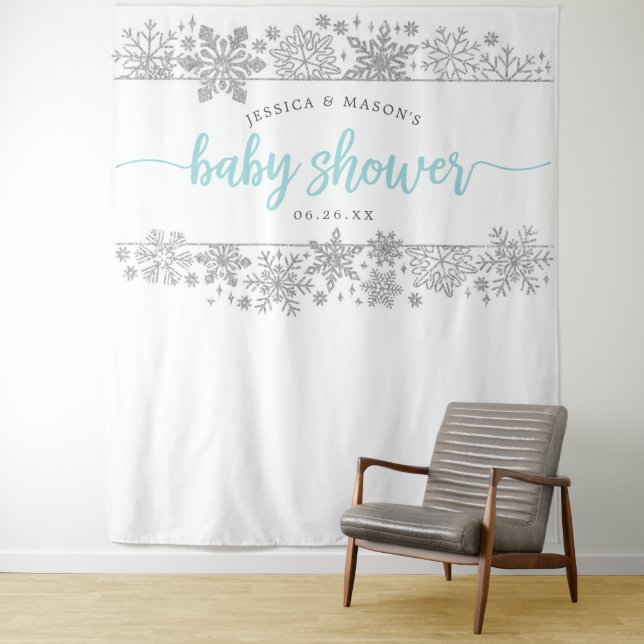 Tenture Fond de cabine photo pour Baby Shower flocon de ne (En situation)