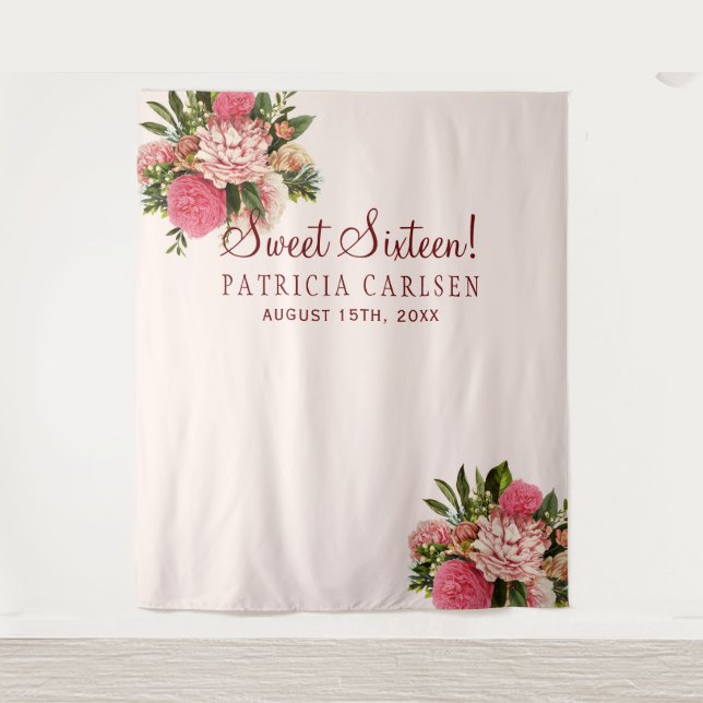 Tenture Fond de cabine photo sweet sixteen fleurs roses (Devant)