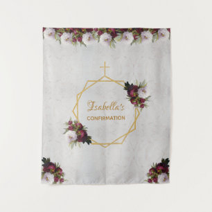 Tenture Fond de confirmation or burgundy et pivoines sur m