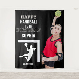 Tenture Fond de décor d'anniversaire handball, fille joueu