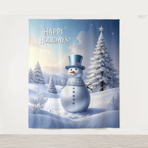 Tenture Fond de décor de vacances Bonhomme de neige Chapea