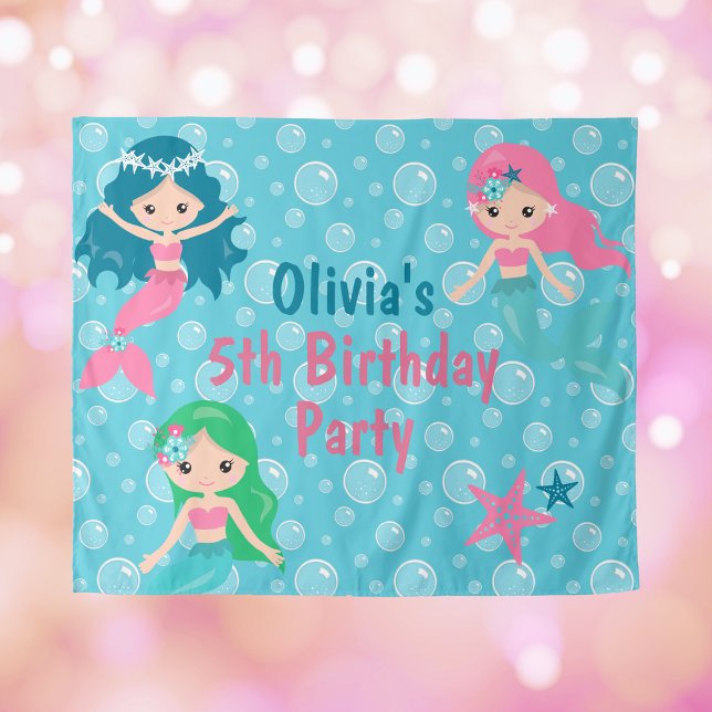 Tenture Fond de décor personnalisé pour fête d'anniversair (Mermaid Birthday Party Backdrop Personalized
)