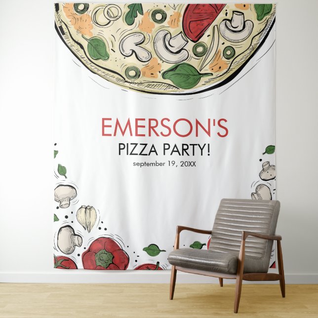 Tenture Fond de décor pour anniversaire fête de pizza (En situation)