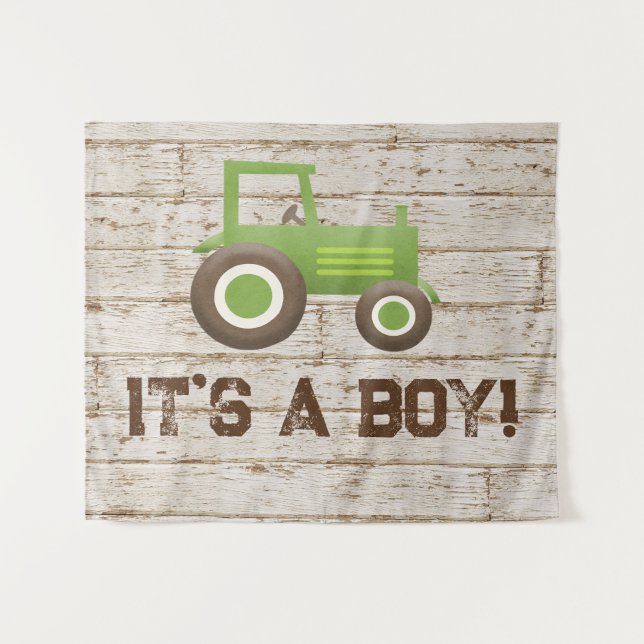 Tenture Fond de décor pour Baby Shower Garçon avec Tracteu (Devant (Horizontal))