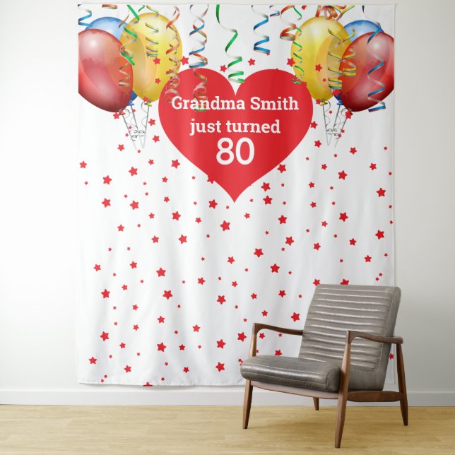 Tenture Fond de décor pour ballons d'anniversaire 80 ans A (En situation)