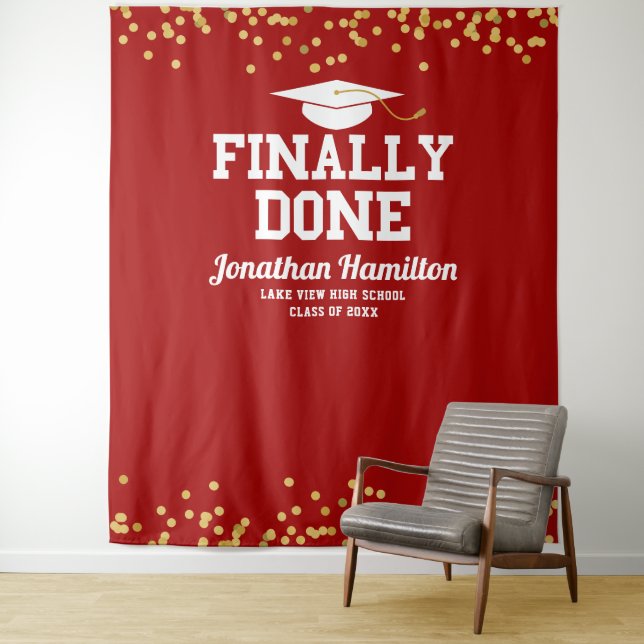 Tenture Fond de décor pour fête de fin d'études Rouge Or E (En situation)
