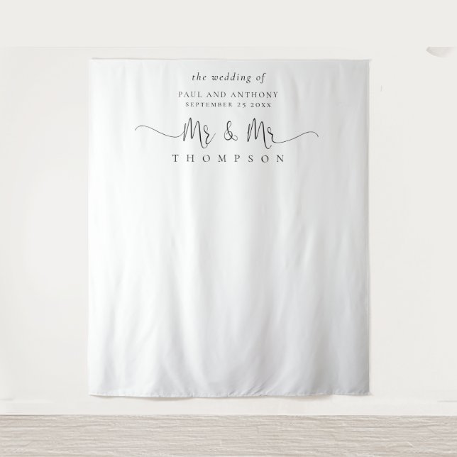 Tenture Fond de décor pour mariage gay avec texte Mr et Mr (Devant)