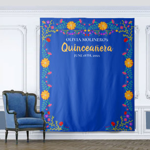 Tenture Fond de décor pour Photomaton de Quinceañera Bleu 
