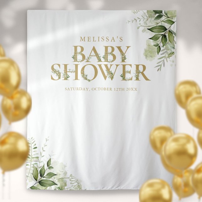 Tenture Fond de décoration de Baby Shower Greenery Gold (Greenery Gold Baby Shower Photo Backdrop)
