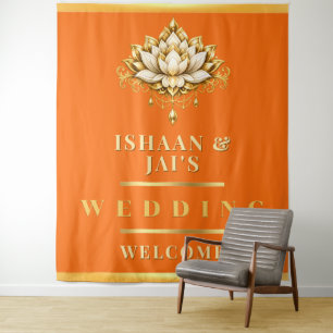 Tenture Fond de décoration de mariage indien Lotus Orange