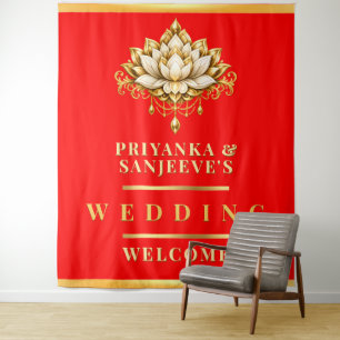 Tenture Fond de décoration de mariage indien Lotus Rouge O