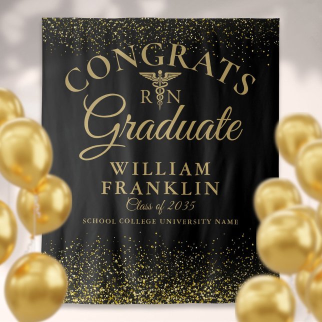 Tenture Fond de décoration pour photo de remise de diplôme (Black Gold Nurse School Graduation Photo Backdrop)