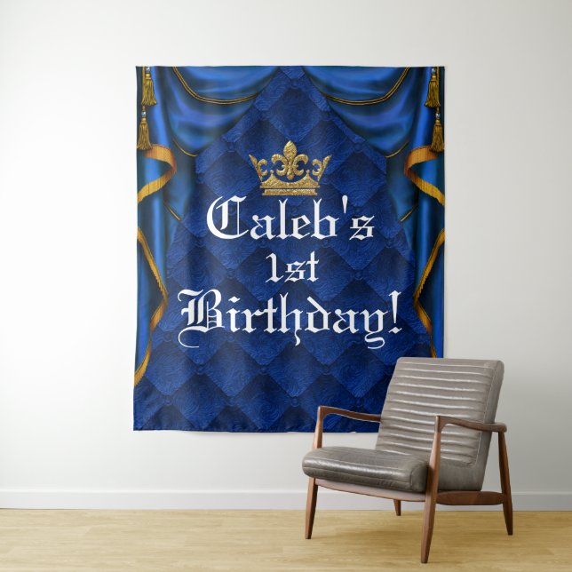 Tenture Fond de fête d'anniversaire élégant royal bleu et  (En situation)