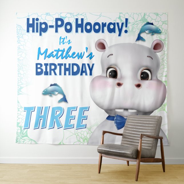 Tenture Fond de fête d'anniversaire pour garçon avec poiss (En situation (horizontale))