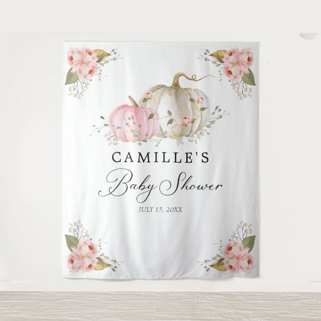 Tenture Fond de fête de bébé fille à la citrouille rose (Devant)