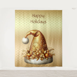 Tenture Fond de fête de chapeau de Père Noël en or