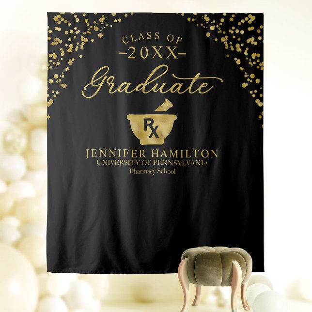 Tenture Fond de graduation Black Gold de l'école de pharma (Créateur téléchargé)