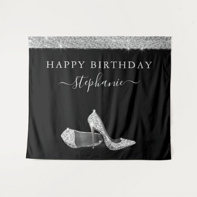 Tenture Fond de joyeux anniversaire avec talons hauts pail (Devant (Horizontal))