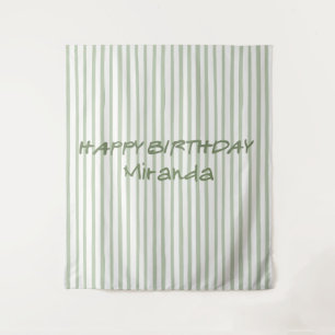 Tenture Fond de joyeux anniversaire rayé vert capricieux