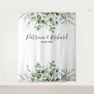 Tenture Fond de mariage à l'aquarelle Eucalyptus verdure
