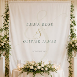Tenture Fond de mariage à monogramme doré et vert émeraude