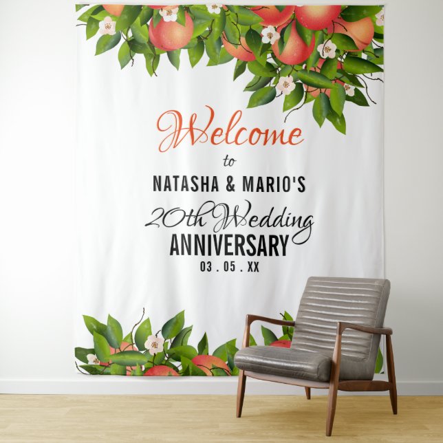Tenture Fond de mariage avec des fruits de pêche (En situation)